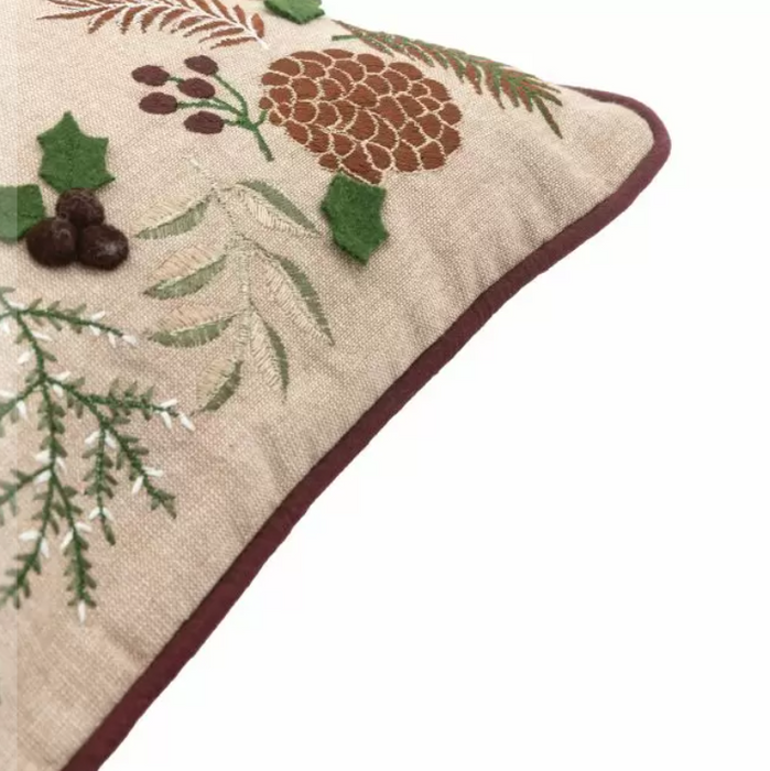 Embroidered Linen Merry Christmas Cushion