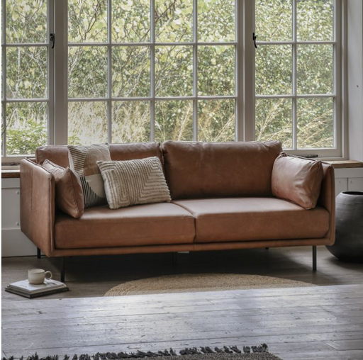 Dalston 3-Seater Brown Leather Sofa with Black Metal Legs