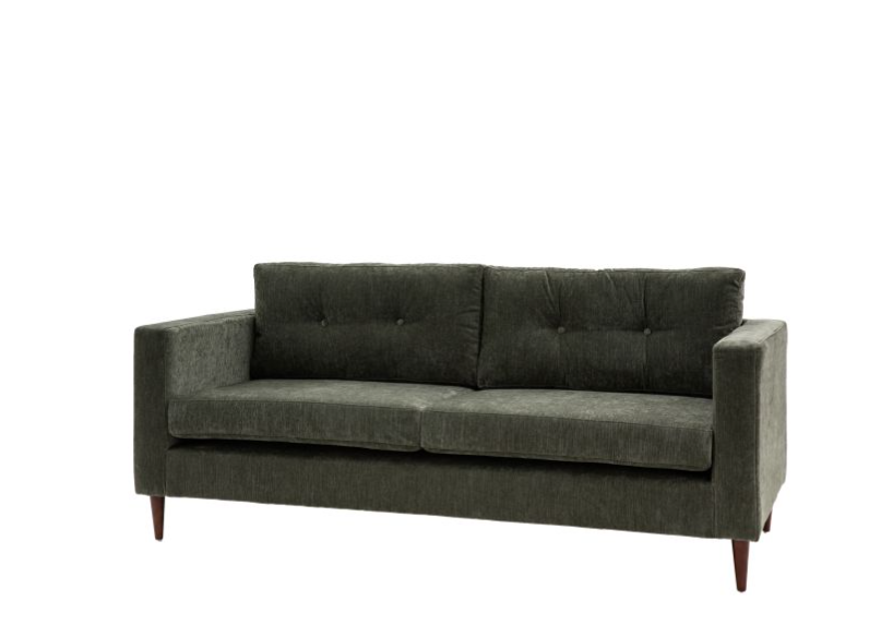 Devon 3 Seater Sofa, Forest Green Fabric, Block Arms, Tapered Wooden Feet, Due Back In 25/05/2024