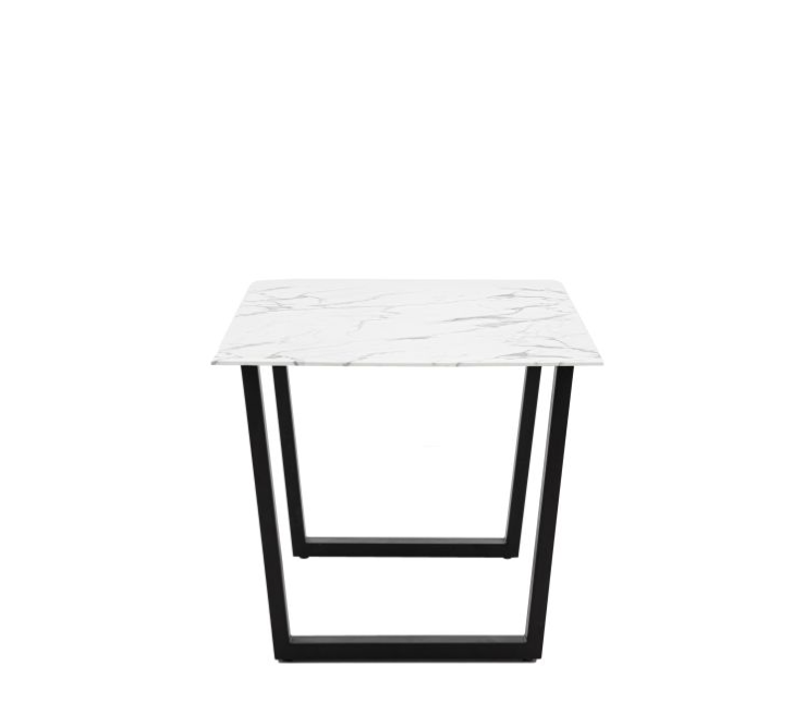 Saltford Rectangle Dining Table, White Marble, Black Metal