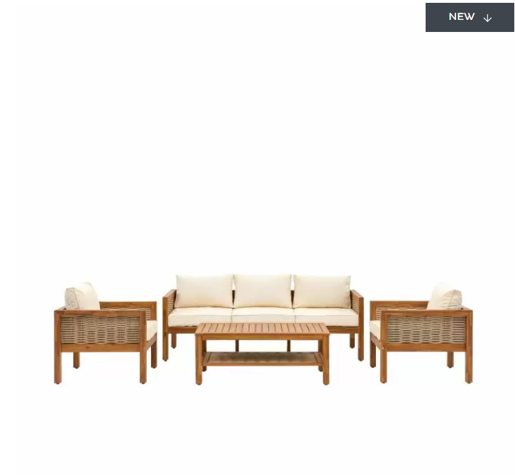 Harrington Garden Furniture Lounge Set, Natural Rattan, Acadia Wood, Natural Cushions ( Due Back In 21/01/25 )