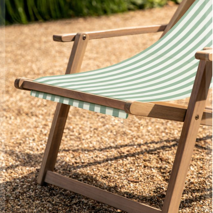 Renzo Outdoor Deck Chair, Verde Stripe, Natural Wood Frame ( Due Back In 08/03/24 )