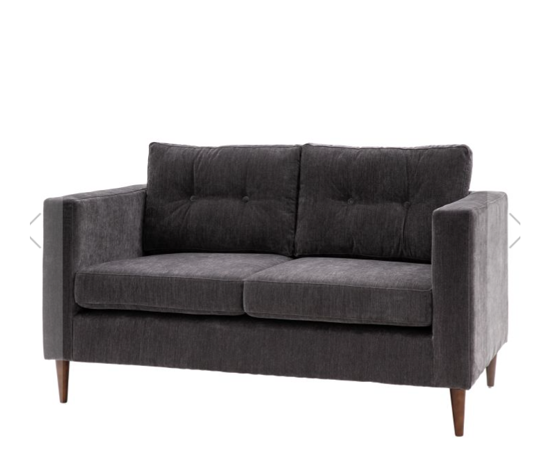 Devon 2-Seater Charcoal Grey Fabric Sofa with Tapered Wooden Feet