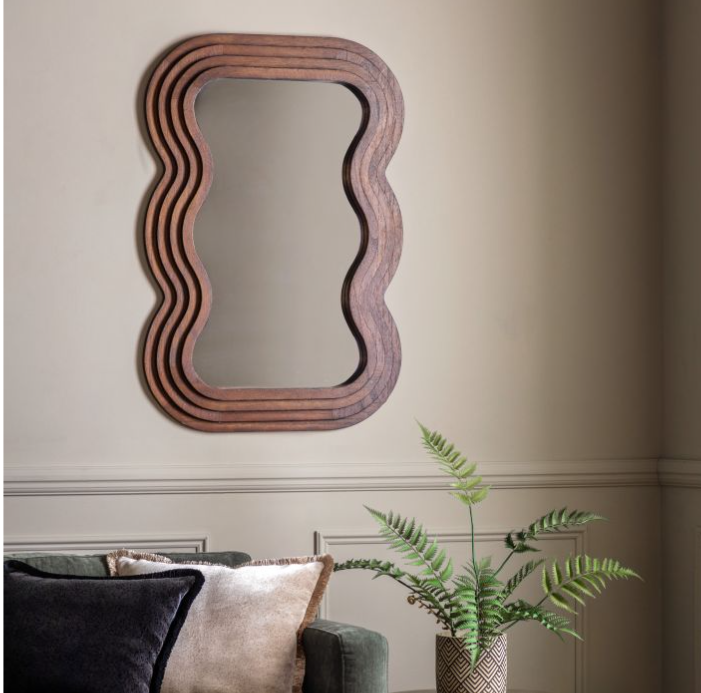 Hasker Brown Wooden Mirror with Wavy Edge