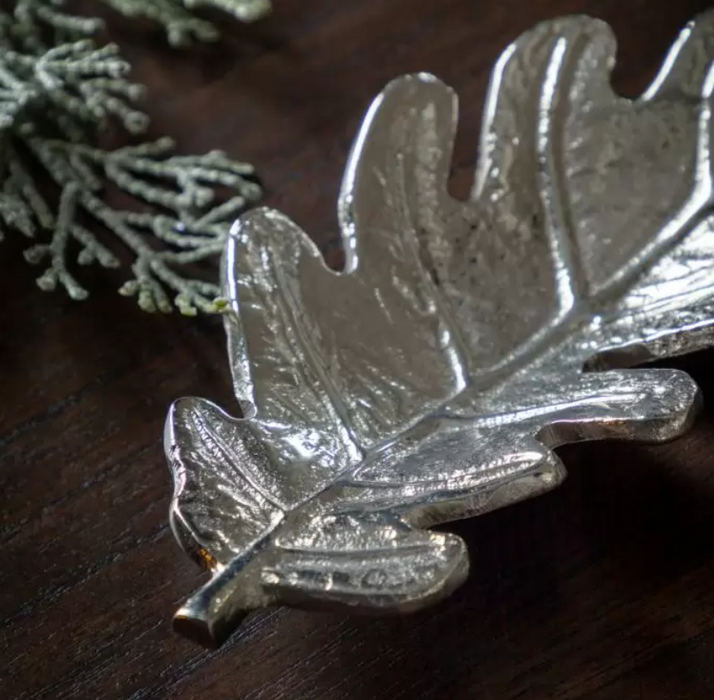 Oak Leaf Dish Antique Nickel Cast Aluminium Set of 2 