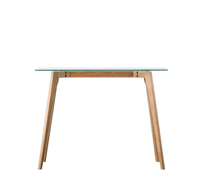 Blair Glass-Top Desk with Natural Oak Base