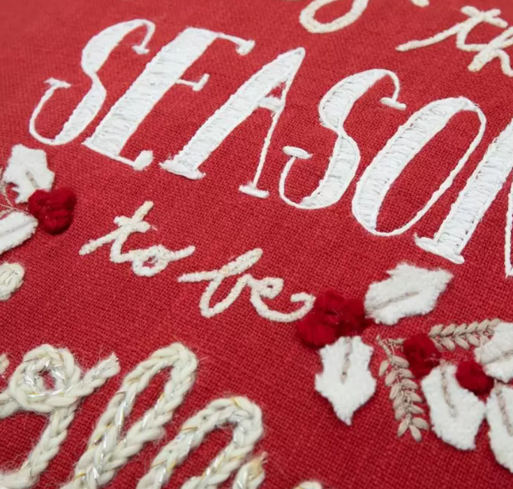 Tis The Season Red Linen Cushion