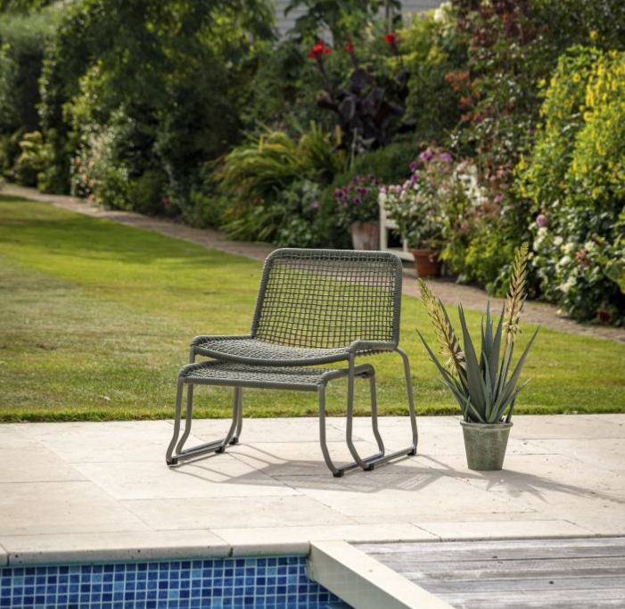 Crofton Garden Lounge Chair & Footstool, Green Woven Rope & Metal ( Due Back In 28/01/25 )