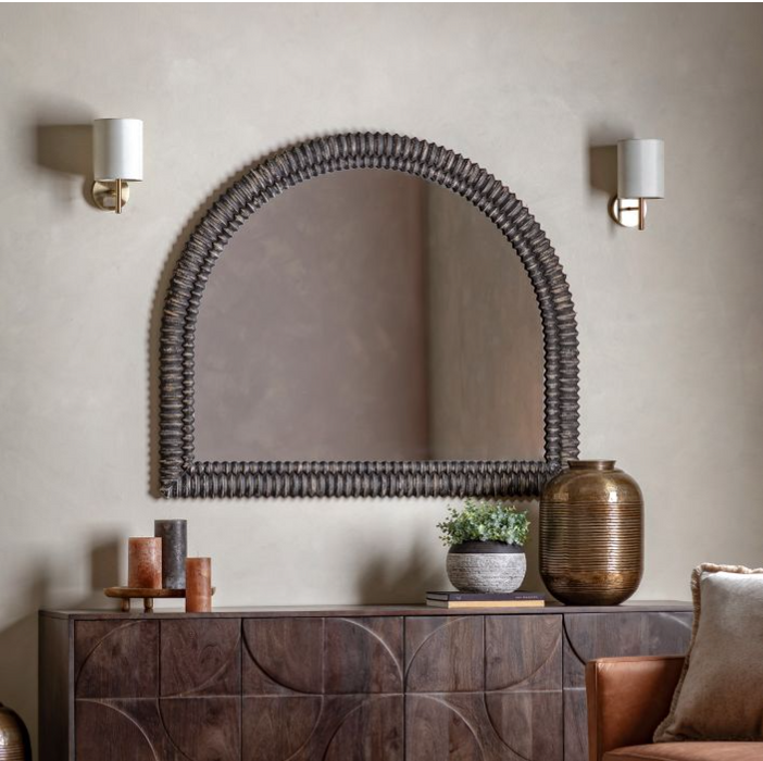 Pimlico Arch Semi-Circle Overmantel Black Mirror with 3D Wooden Etching