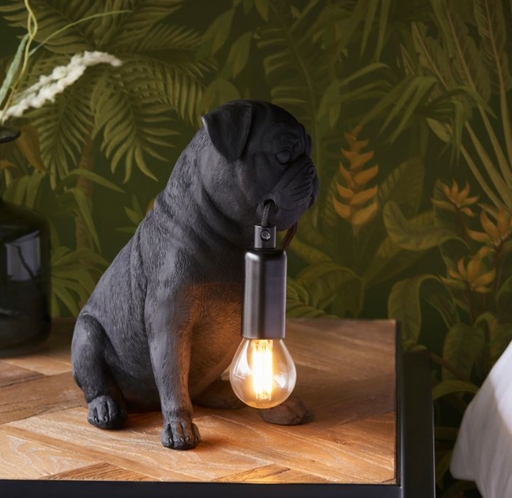 Pug Puppy Matte Black Finish Table Lamp 