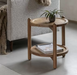 Hanako Side Table, Natural Acadia Wood, Round Top, Rattan Lower Shelf 