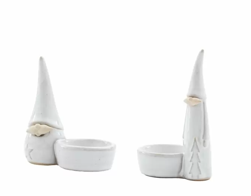 Santa Duo Grey Tealight Holders Ceramic