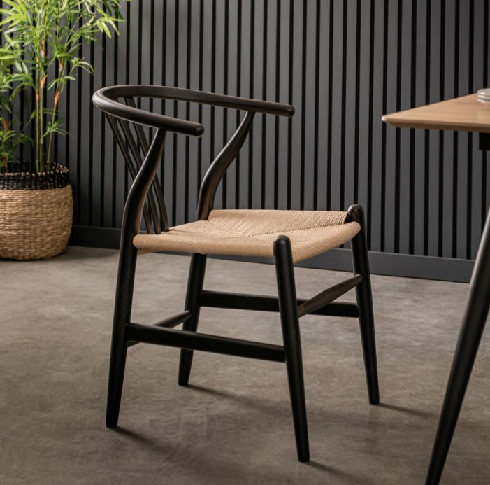 Wellsley Dining Chairs In Black Wood & Natural Rattan (2pk) ( Due In 27/11/24 )