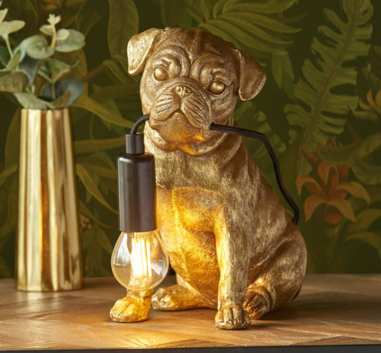 Quirky Vintage Gold Resin Table Lamp – Dog Design & E14 Holder ( Due Back In 30/01/25 )