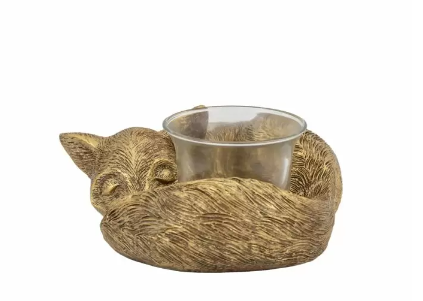 Sleeping Fox Tealight Holder Gold ( Due Back In 18/02/2025 )