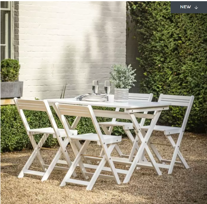 Kenwyn Outdoor Garden Furniture Dining Set, White Acadia Wood, Folding