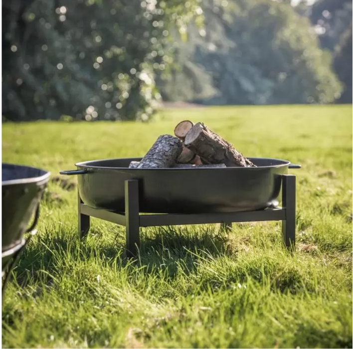 Norton Black Metal Firepit, Contemporary Bowl Style, Stand