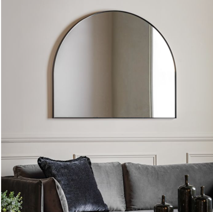 Holworth Overmantle Semi-Circle Mirror with Thin Black Frame