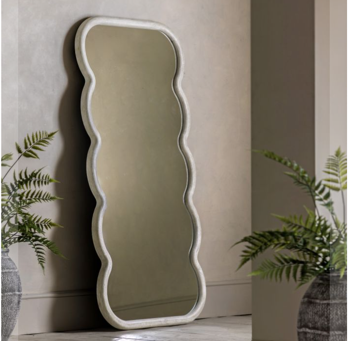 Como Curved White Wavy Edge Leaner Mirror Large