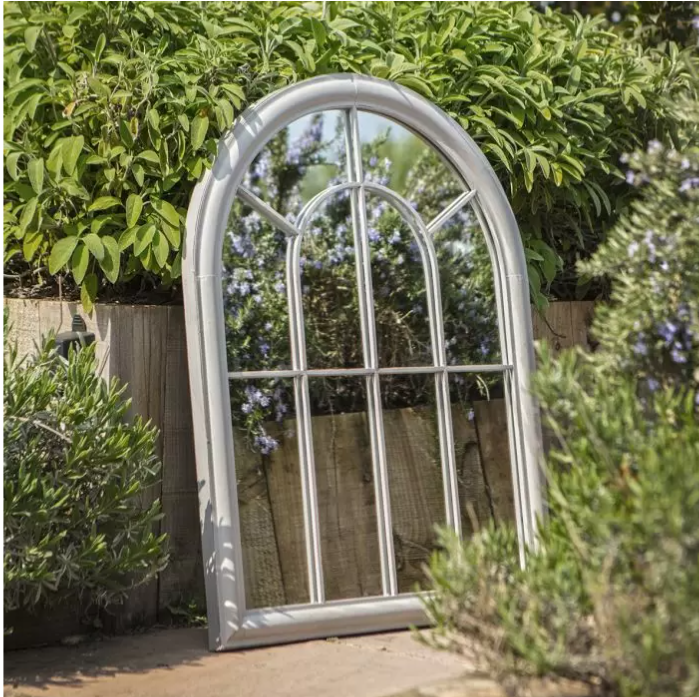 Laguna Outdoor Arched Garden Mirror, Distressed Grey