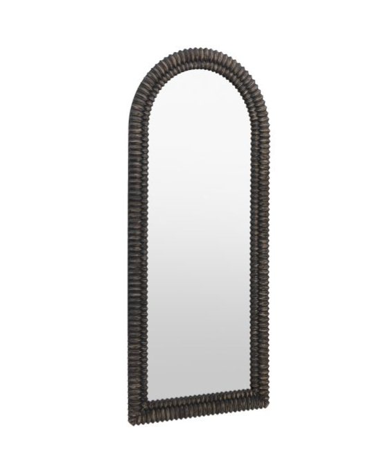 Contemporary Black Washed Textured Wood Arched Floor / Leaner Mirror - 170cm