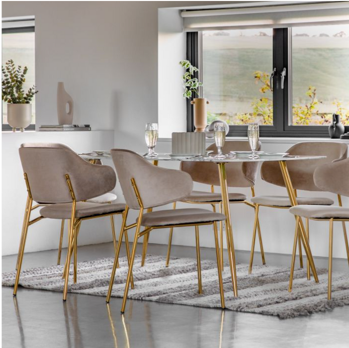 Ewarts Rectangle Dining Table, White Marble Effect & Gold Legs