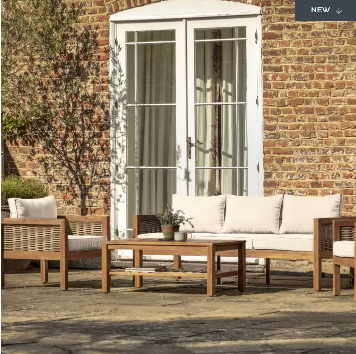 Harrington Garden Furniture Lounge Set, Natural Rattan, Acadia Wood, Natural Cushions ( Due Back In 21/01/25 )