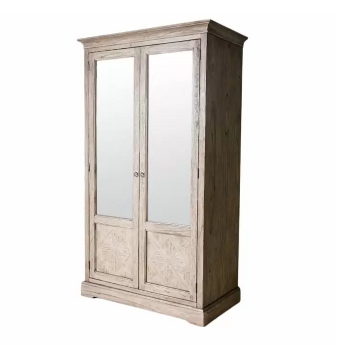 Modern French Colonial Style Wooden Wardrobe, 2 Mirrored Door