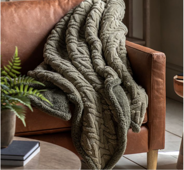 Herringbone Sherpa Throw Sage