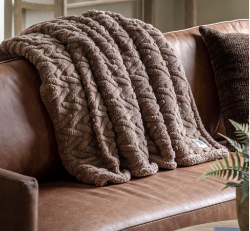 Herringbone Sherpa Throw Taupe