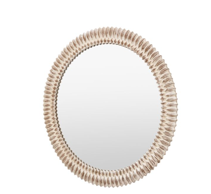 Contemporary Whitewashed Textured Wood Round Wall Mirror