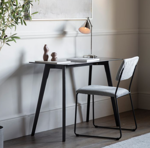 Blair Black Oak Desk with Smoked Tempered Glass Top