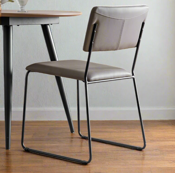 Lyon Dining Chair, Light Grey Leather, Black Iron Frame - Set of 2