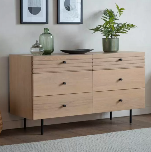 Okayama 6 Drawer Chest Slim and Black Metal Legs