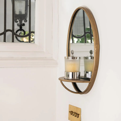 Elegant Granville Oval Shelf Mirror – Brass Iron Frame & Functional Design  