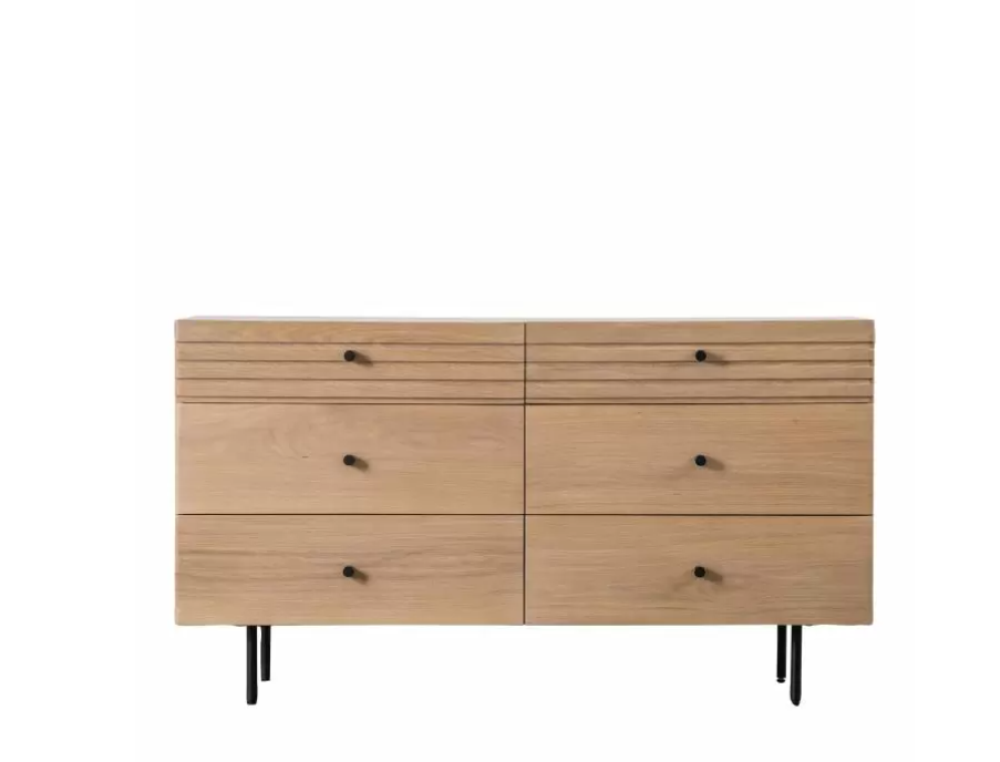 Okayama 6 Drawer Chest Slim and Black Metal Legs