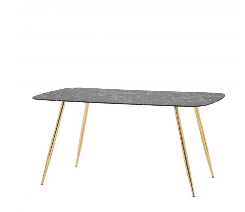 Ewarts Dining Table, Black Marble Effect, Gold Metal Legs