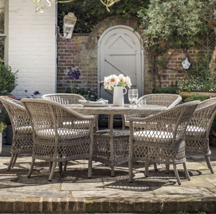 Liberty Garden Furniture Dining Set, Natural Rattan, Stone, Round, 7 Piece