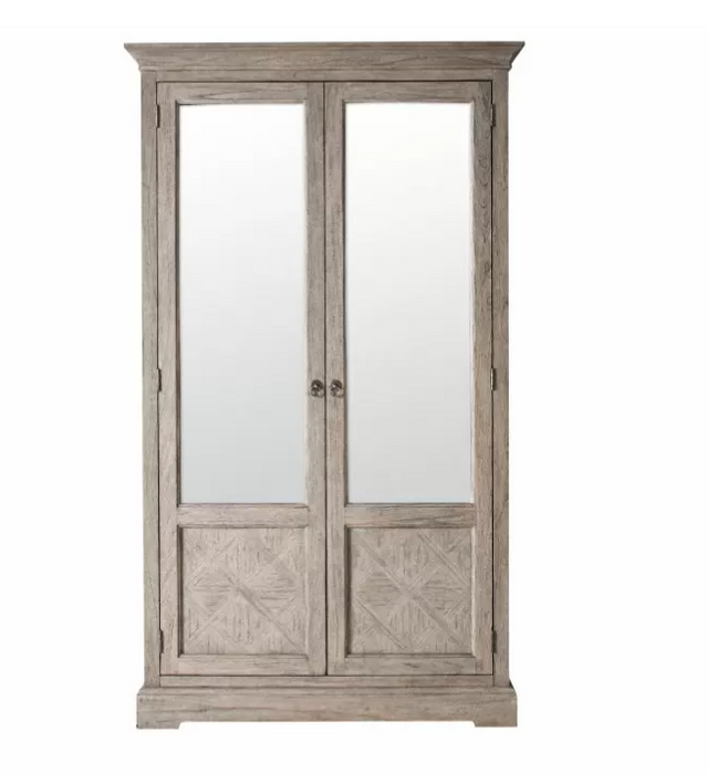 Modern French Colonial Style Wooden Wardrobe, 2 Mirrored Door