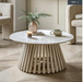 Linnea Round Coffee Table, Slatted Mango Wood, White Marble Tabletop