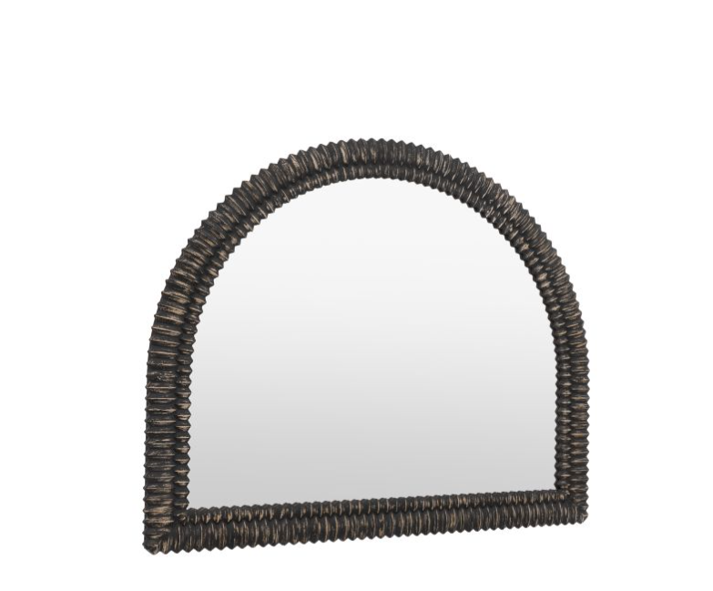 Contemporary Black Washed Textured Wood Arched Wall Mirror - 120cm