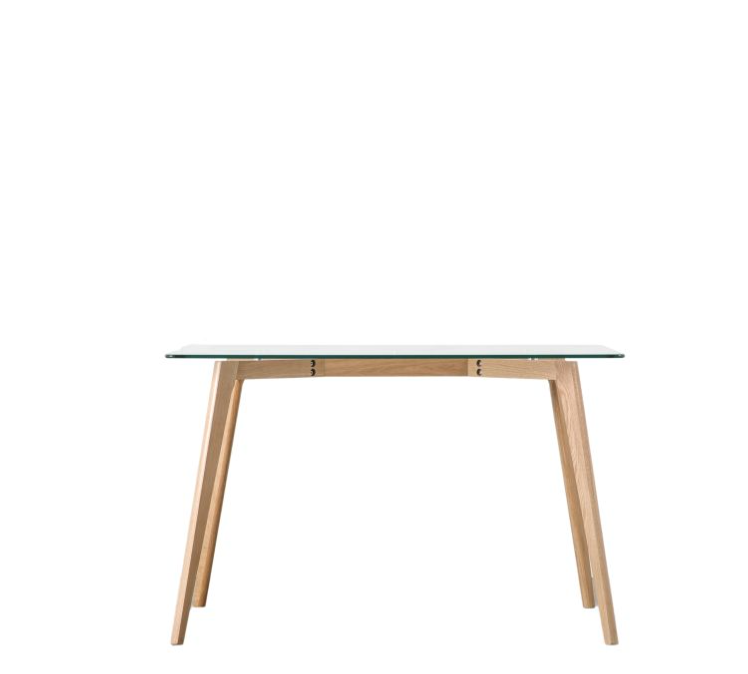 Morgan Contemporary Dining Table, Clear Glass, Natural Oak