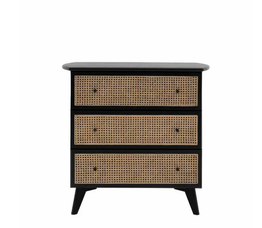 Skylar Black Oak and Natural Rattan 3 Drawer Chest