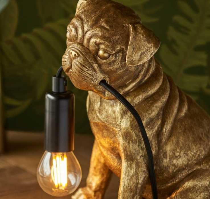 Quirky Vintage Gold Resin Table Lamp – Dog Design & E14 Holder - Decor interiors