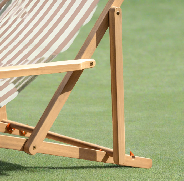 Renzo Outdoor Deck Chair, Clay Stripe, Natural Wooden Frame