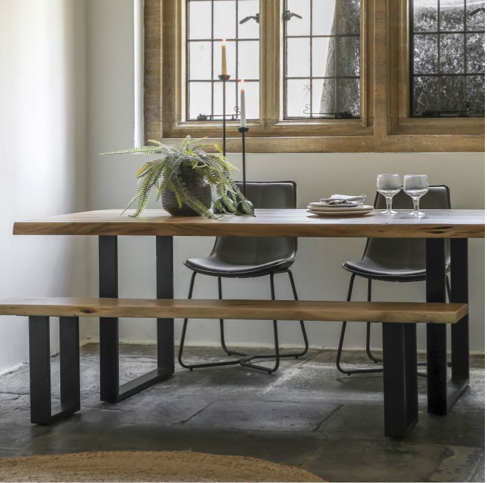 Boston Rectangle Dining Table, Black Metal & Natural Wood - Medium