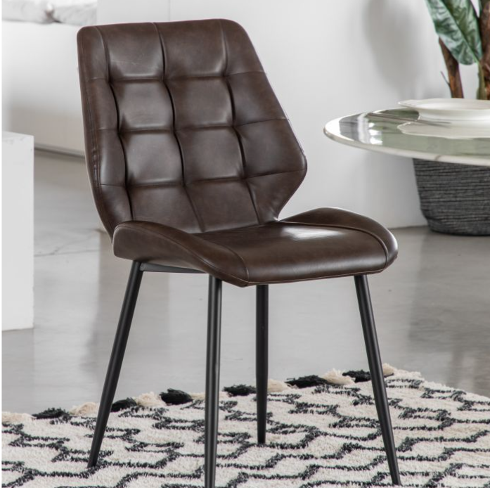 Willis Dining Chairs – Set of 2 in Brown Faux Leather with Black Metal Legs