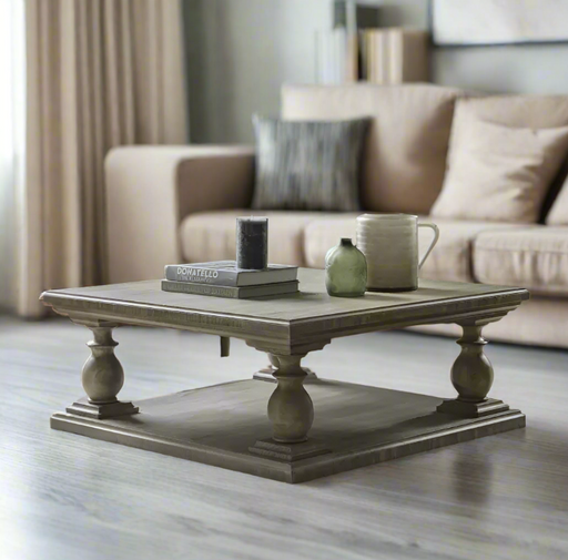 Rustic Square Pine Coffee Table – Traditional Design with Solid Wood Detailing  