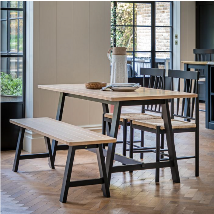 Salisbury Trestle Dining Table In Natural Wood & Meteor