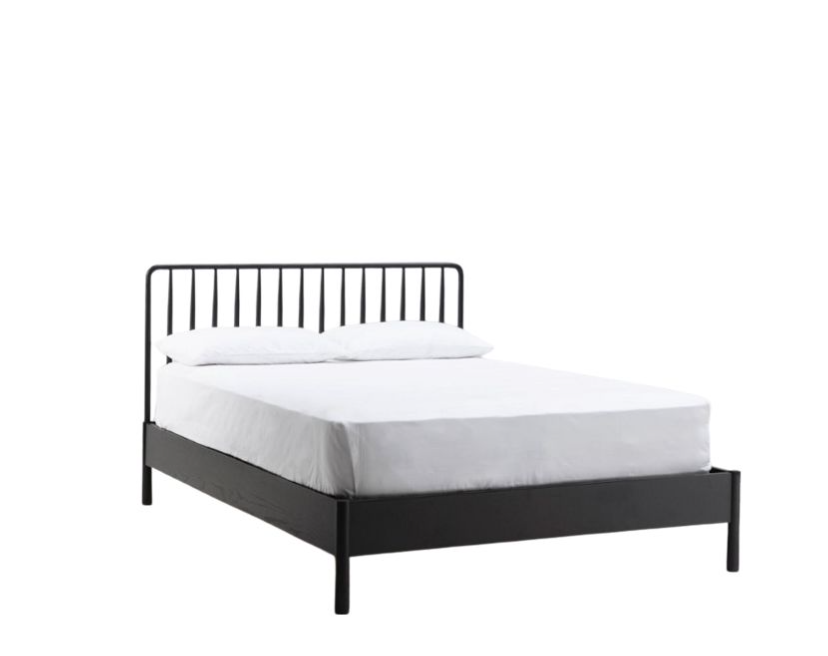 Modern Black Oak Double Bedstead, Spindle Headboard